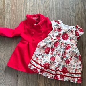 Catherine Malandrino Red Coat and Floral Dress Set